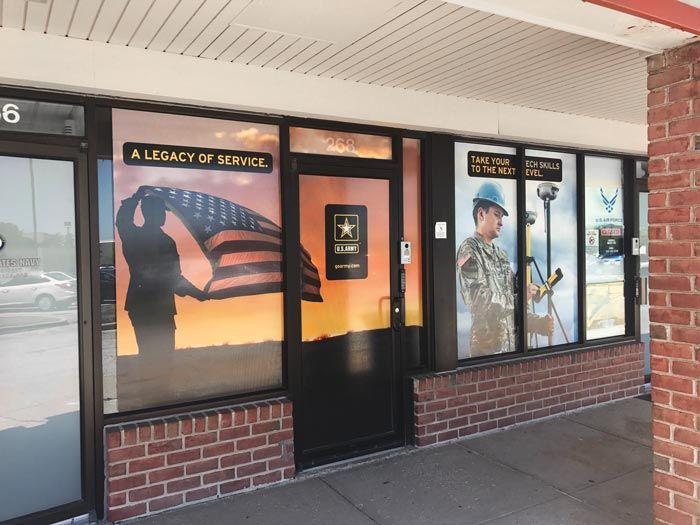 army recruiter perforated window viny