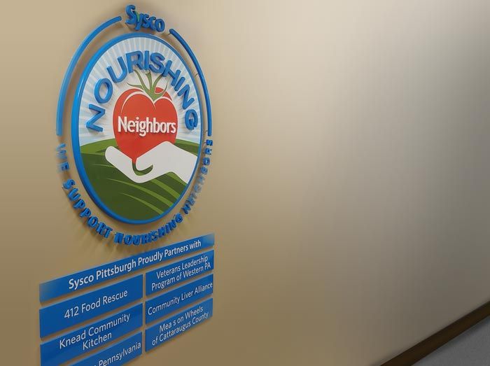 stacked or overlaid dimensional signage stand off from wall