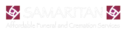 Logo for Samaritan Affordable Funeral and Cremation Services. Includes flower icons and text in a dark red color.