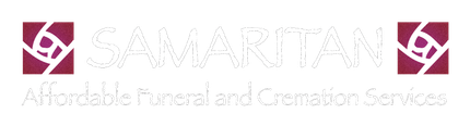 Logo for Samaritan Affordable Funeral and Cremation Services. Includes flower icons and text in a dark red color.