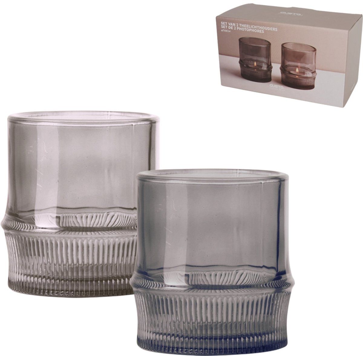 Gusta - Theelichthouder - P/set Blauw en Grijs