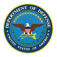 Department of Defense seal: eagle with shield, stars, laurel branches, arrows, and text.
