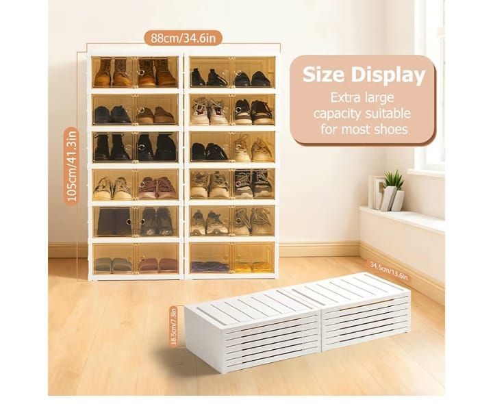 Portable Shoe Rack Organizer for Closet Entryway, Stackable Sneaker Storage Shoe Cabinet with Magnetic Clear Door, Large Plastic Storage containers Bins with Lids 8 Tiers 32 Pairs