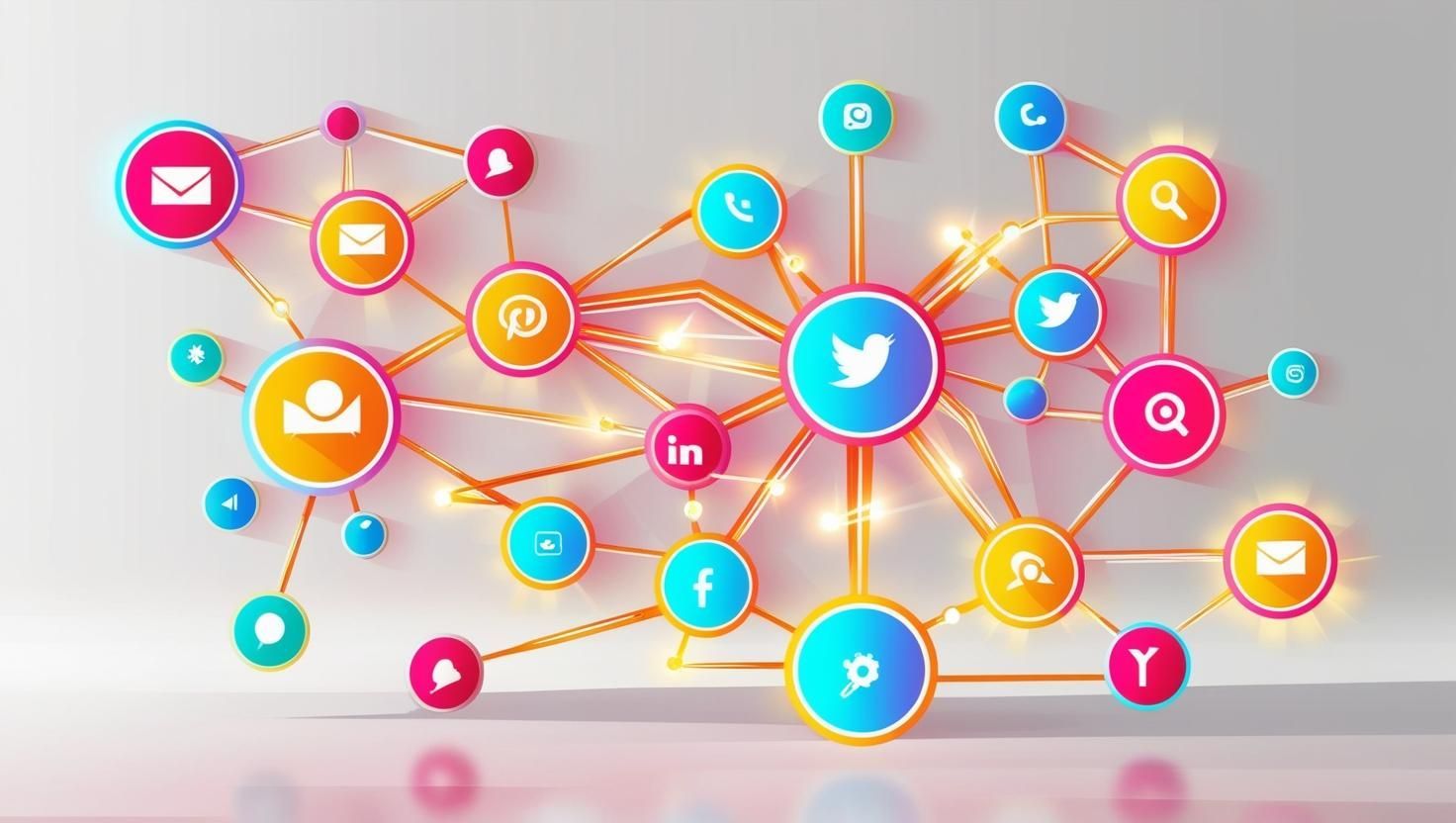 A bunch of social media icons are connected to each other.