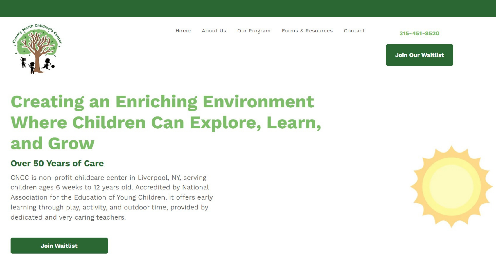 A website titled creating an enriching environment where children can explore , learn , and grow