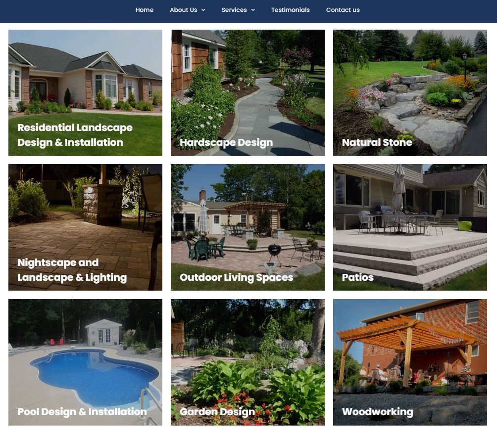 website design example for landscape designer 