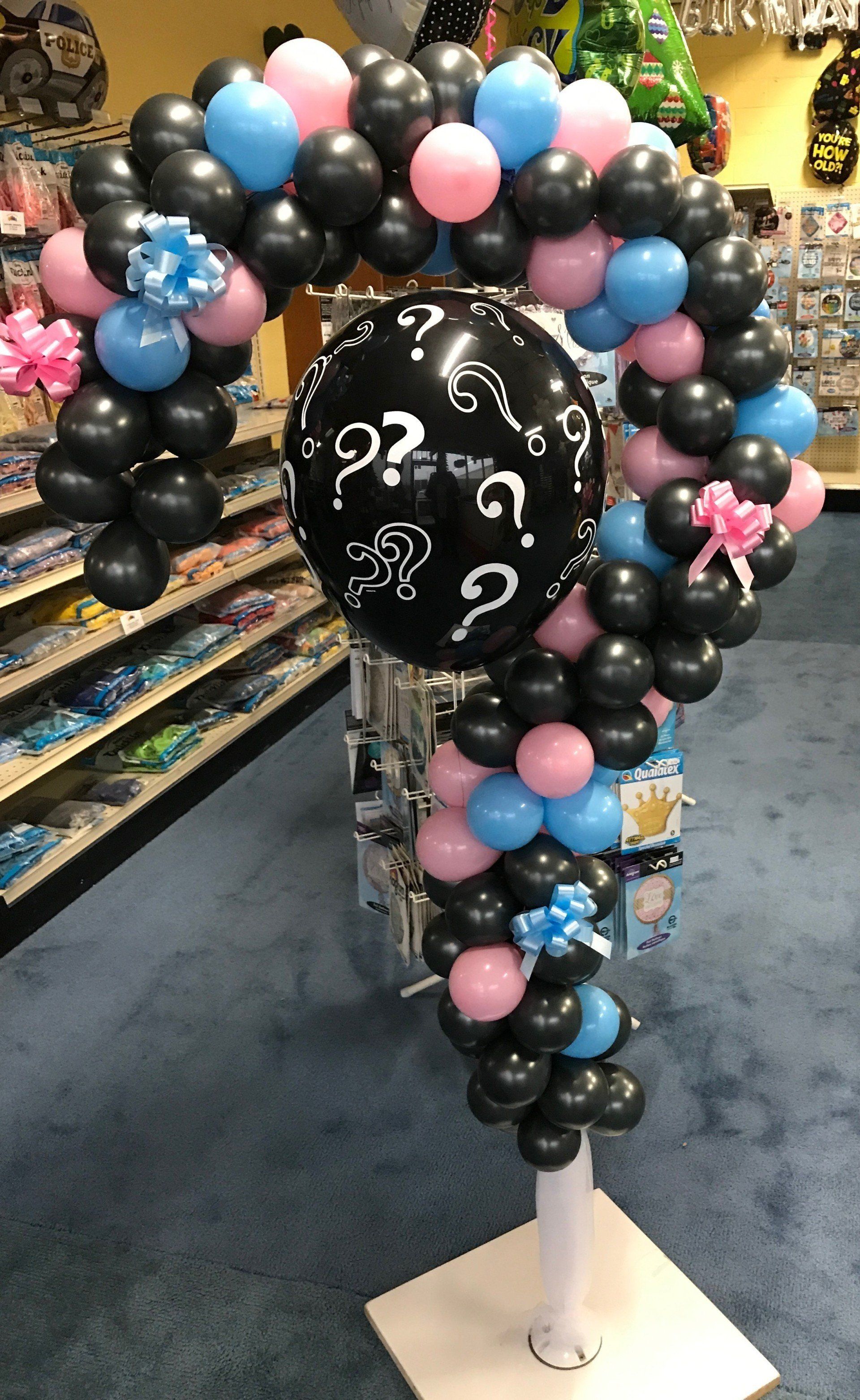 Custom birthday bouquet - pink, light blue and black balloons