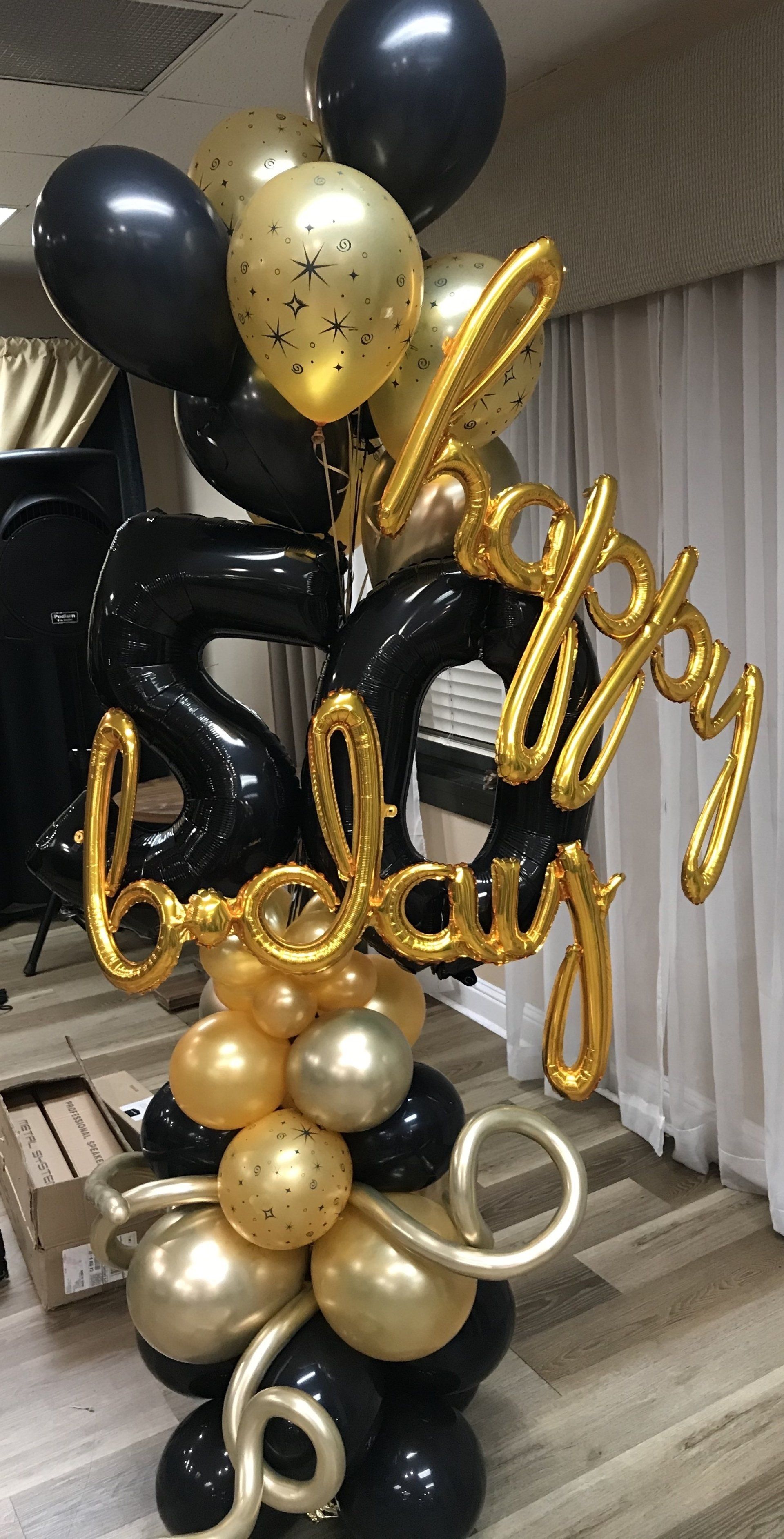 50th birthday black and gold balloons bouquet