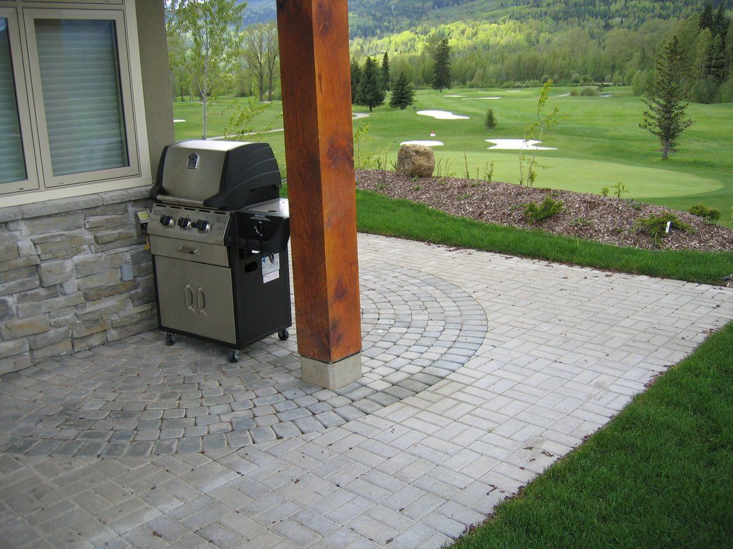 A stone brick patio for commercial property in Langford BC