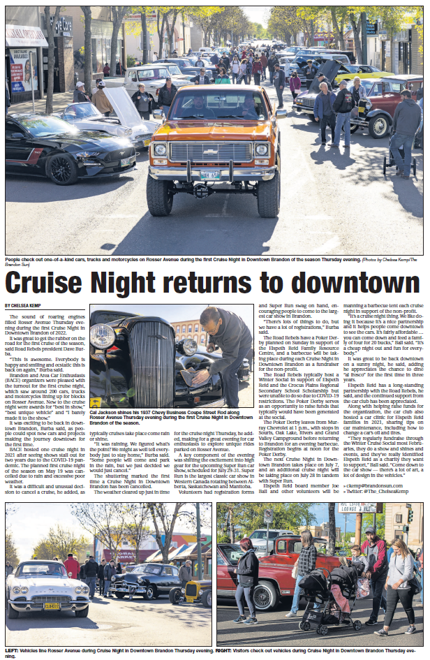 June 2, 2022 - Brandon Sun Article - Cruise Night Returns