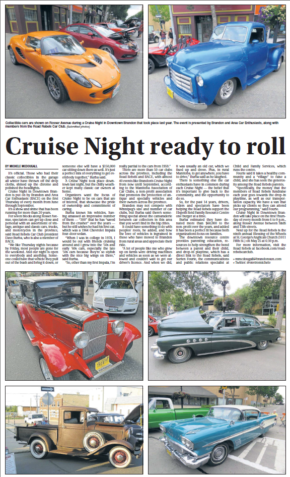May 18,2023 - Brandon Sun Article - Cruise Night Ready To Roll