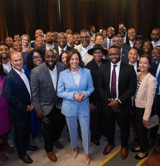 Kamala harris with a group of supporters