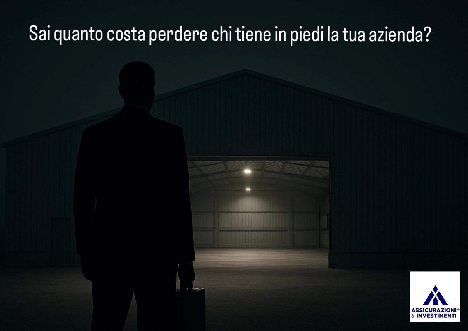 Imprenditore solo in un capannone vuoto , simbolo di  perdita del KeyMan aziendale