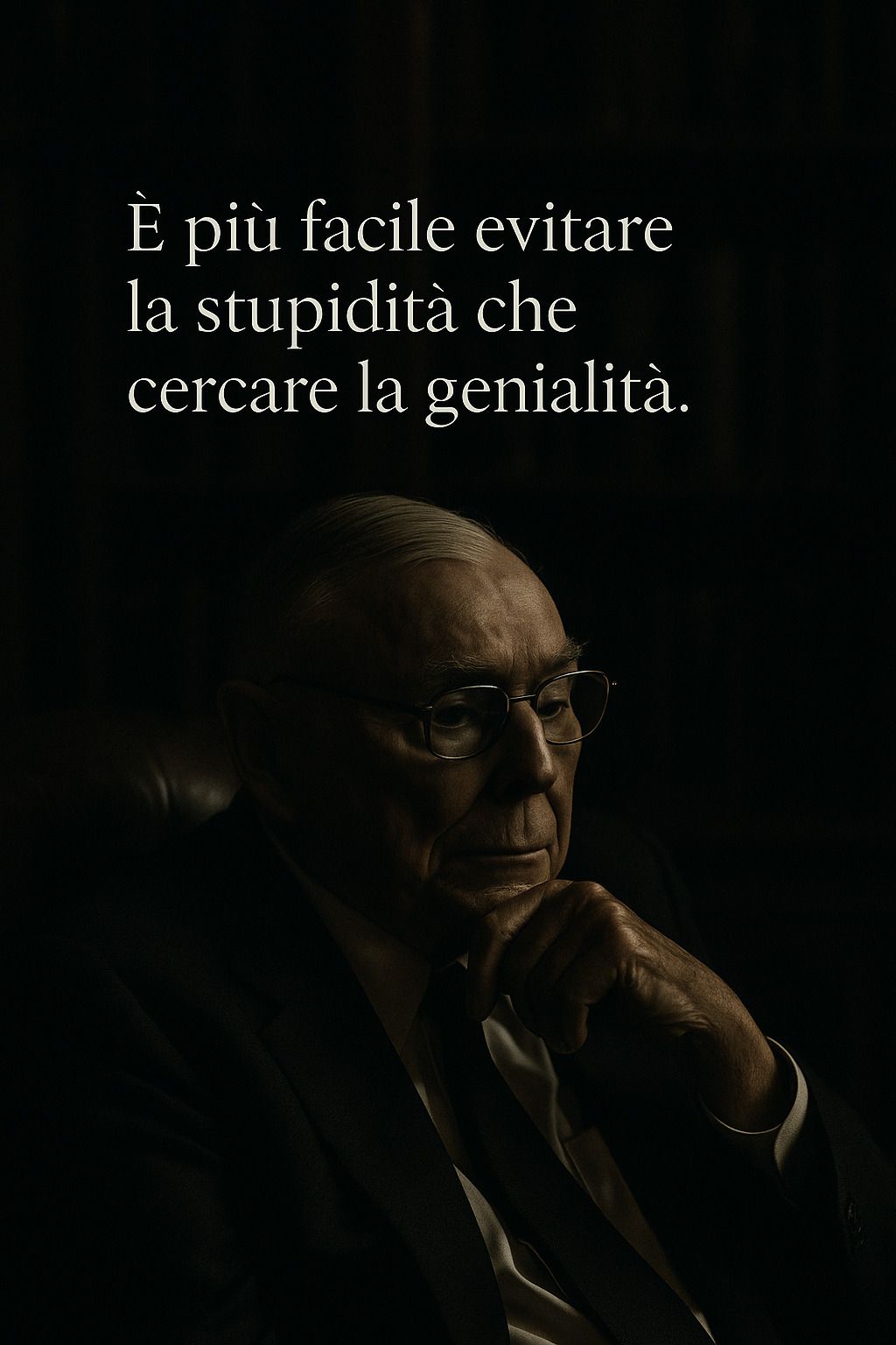 Uomo seduto con mano poggiata sul mento e dall'espressione riflessiva.