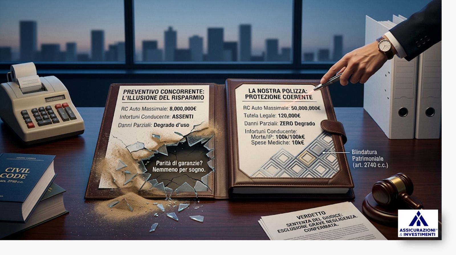 Confronto Polizze: risparmio illusorio vs protezione reale.