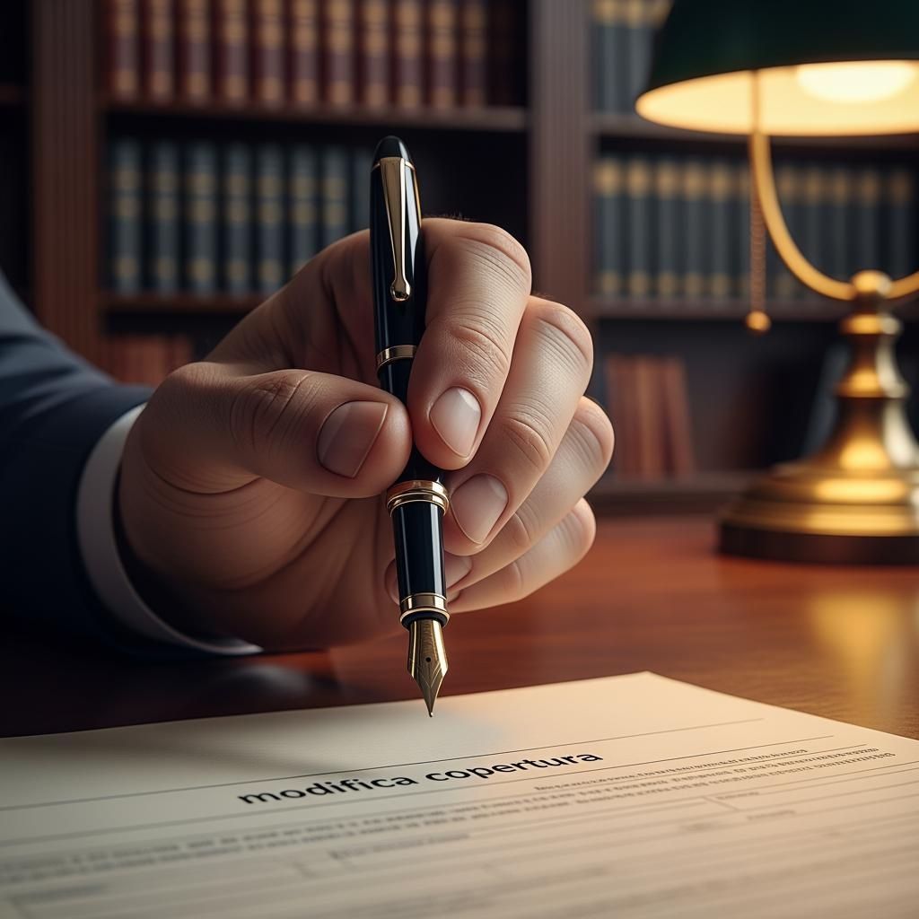 Mano che firma una modifica di copertura assicurativa.