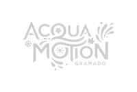 Um logotipo cinza para acqua motion Gramado sobre fundo branco.