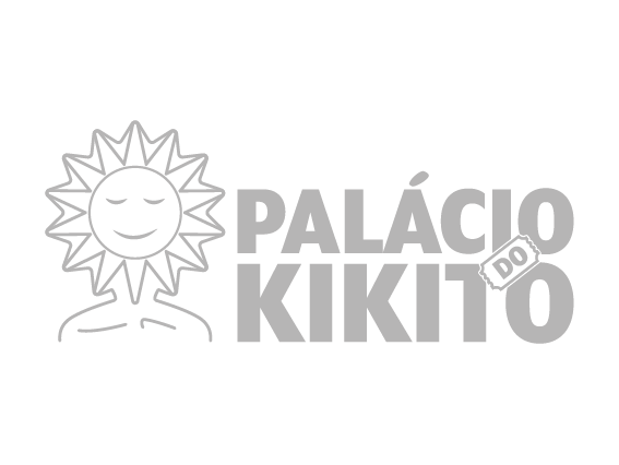 Um logotipo em preto e branco para o palácio do kikito com um sol sorridente.