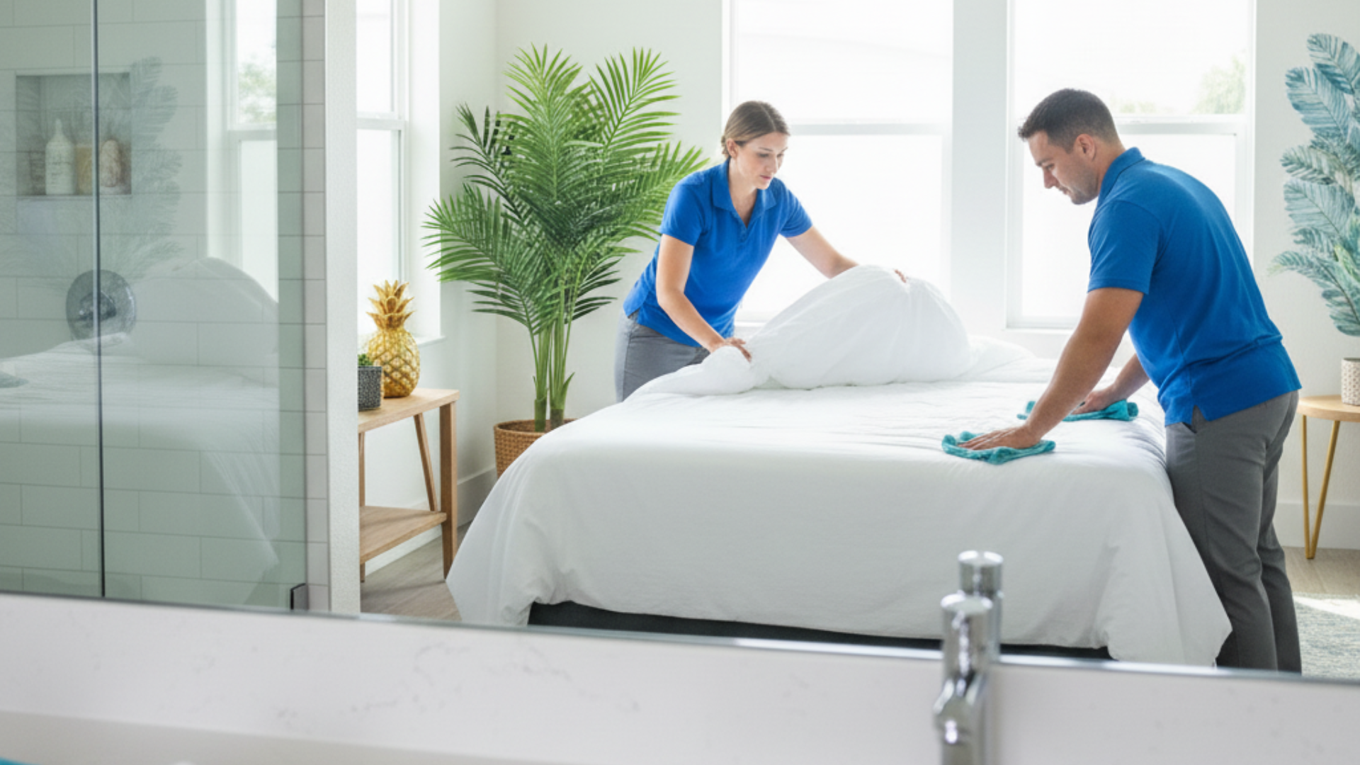 Person chipping up tiles with a hammer and chisel on a tiled floor, outdoors.
