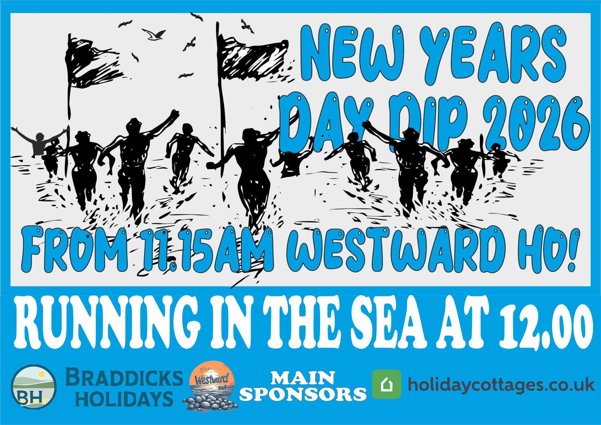 Westward Ho! New years day fancy dress dip on the beach. This is a tradition and the only way to start a new year here.