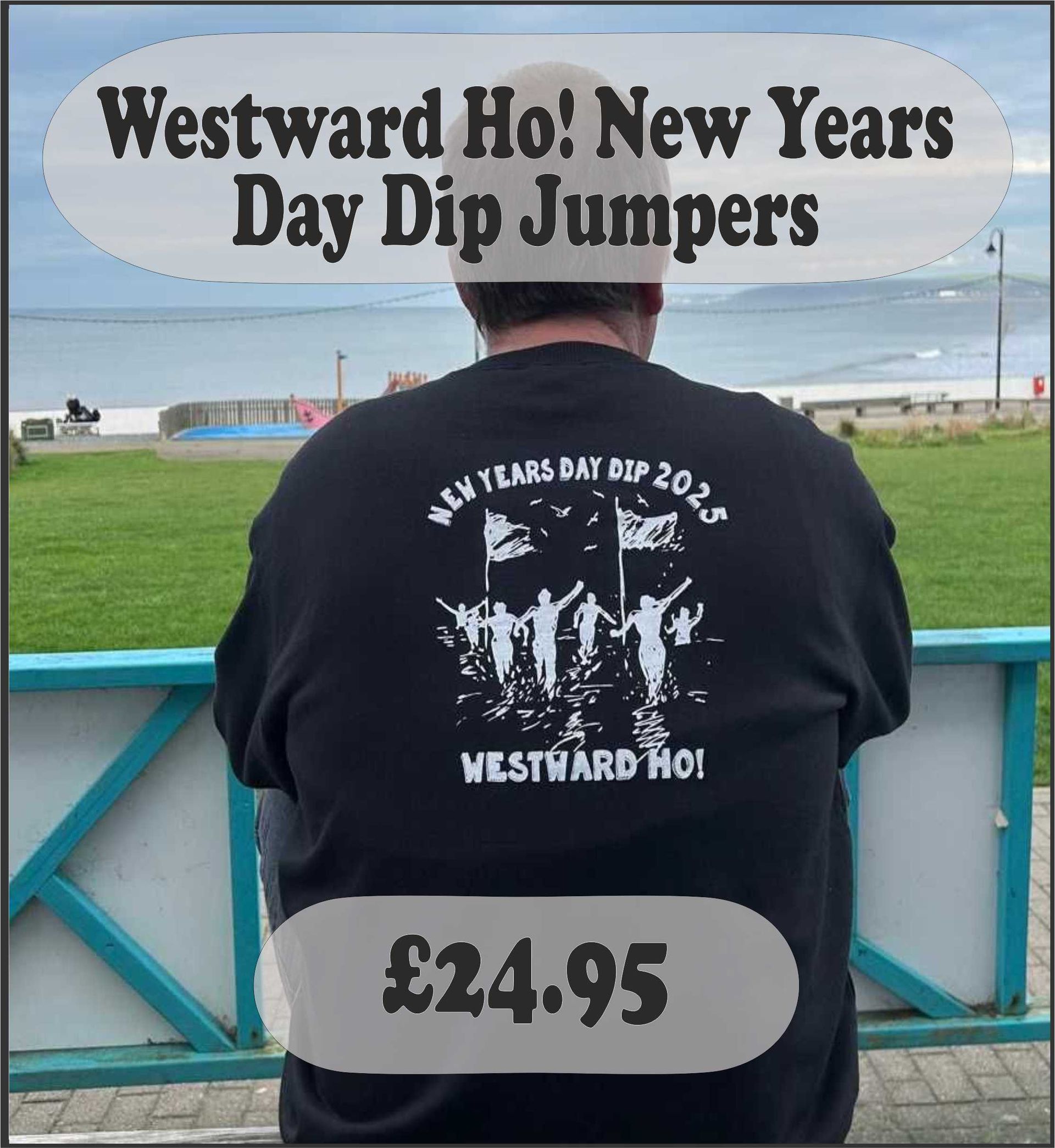 Westward Ho! new years day dip jumper. Comfort jumper with New Years Day Dip design on the back to celebrate the event here in Westward Ho!