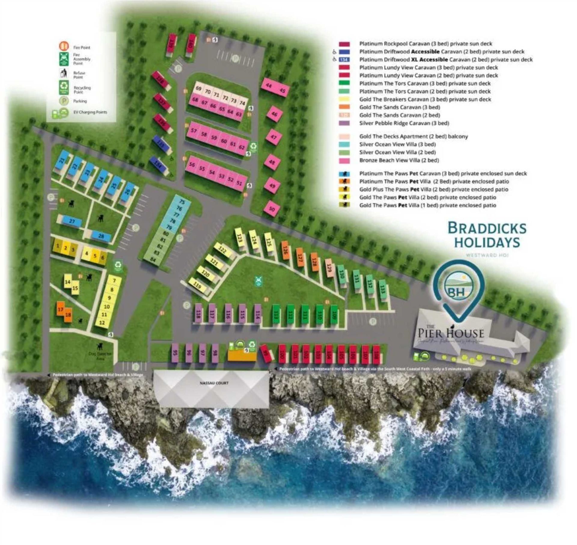 The map of Braddicks Holiday park in Westward Ho! coastal resort in the South West. A relaxing holiday, staycation or budget stay away to this UK peaceful beach resort