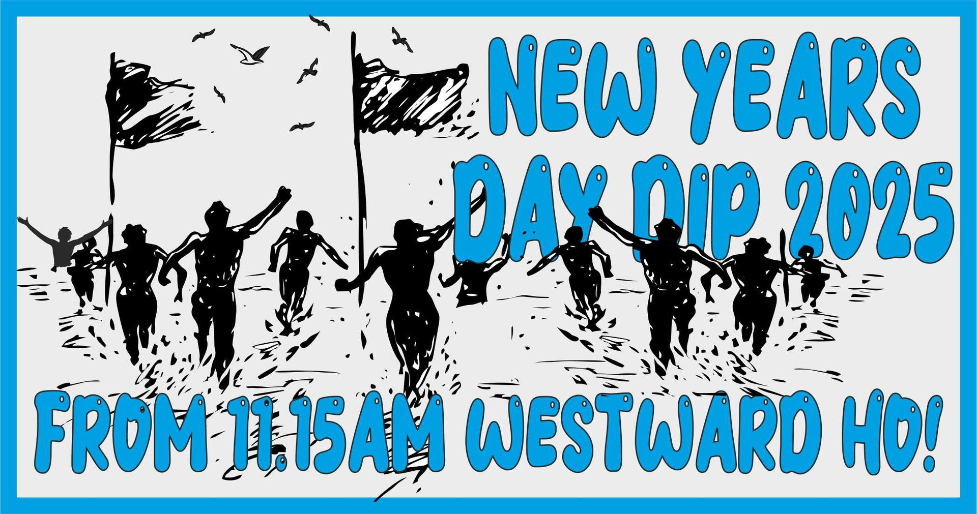 Westward Ho! New years day fancy dress dip on the beach. This is a tradition and the only way to start a new year here.