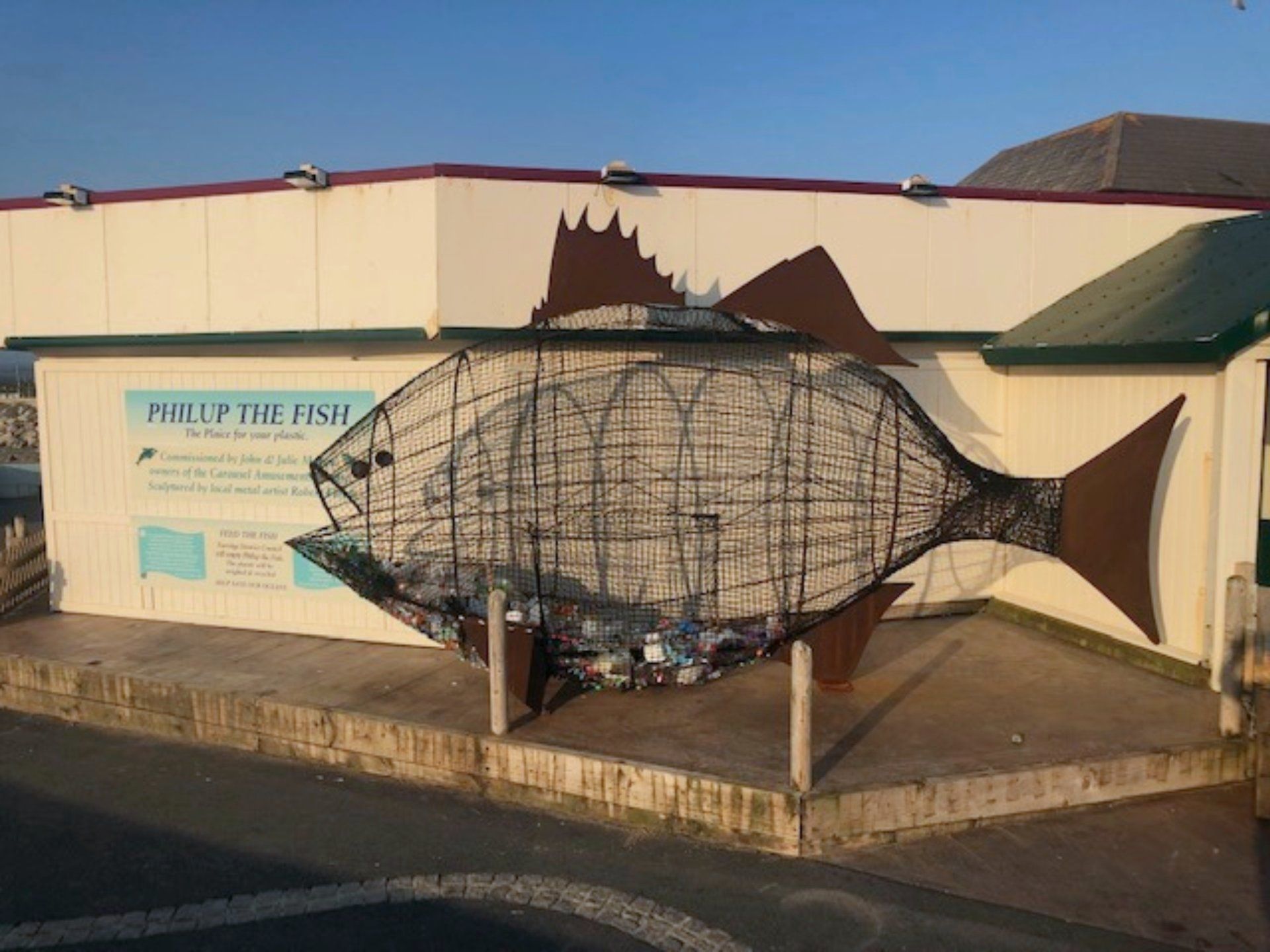 Phillup the fish is for plastic to be recycled and in westward ho! by the carousel amusements