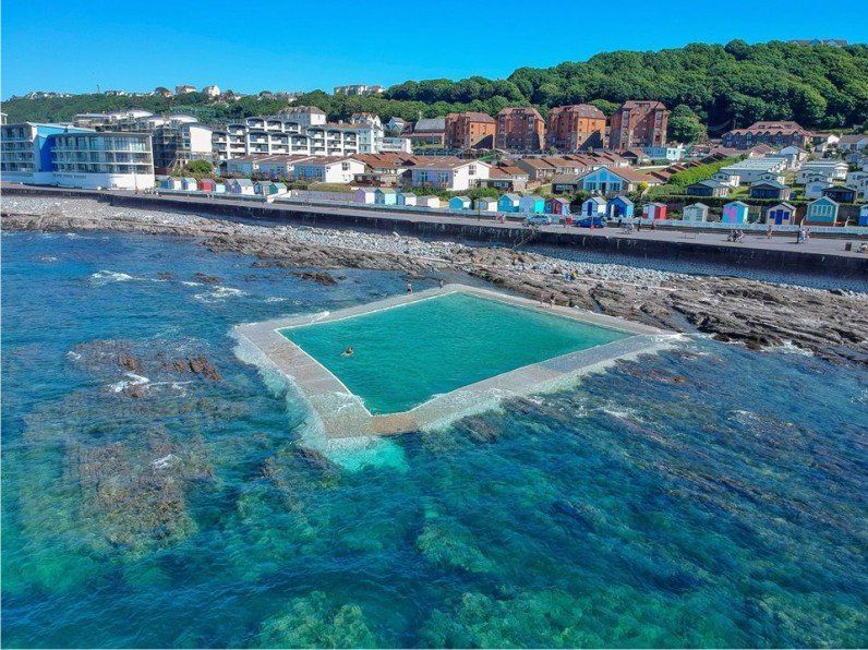 Sea pool shot from a drone showing the position of it in the rock pools