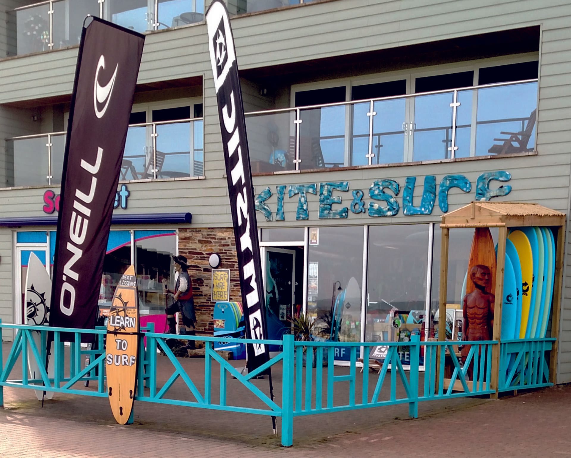 Kitemare surf and kite shop on the village green in Westward Ho! Devon