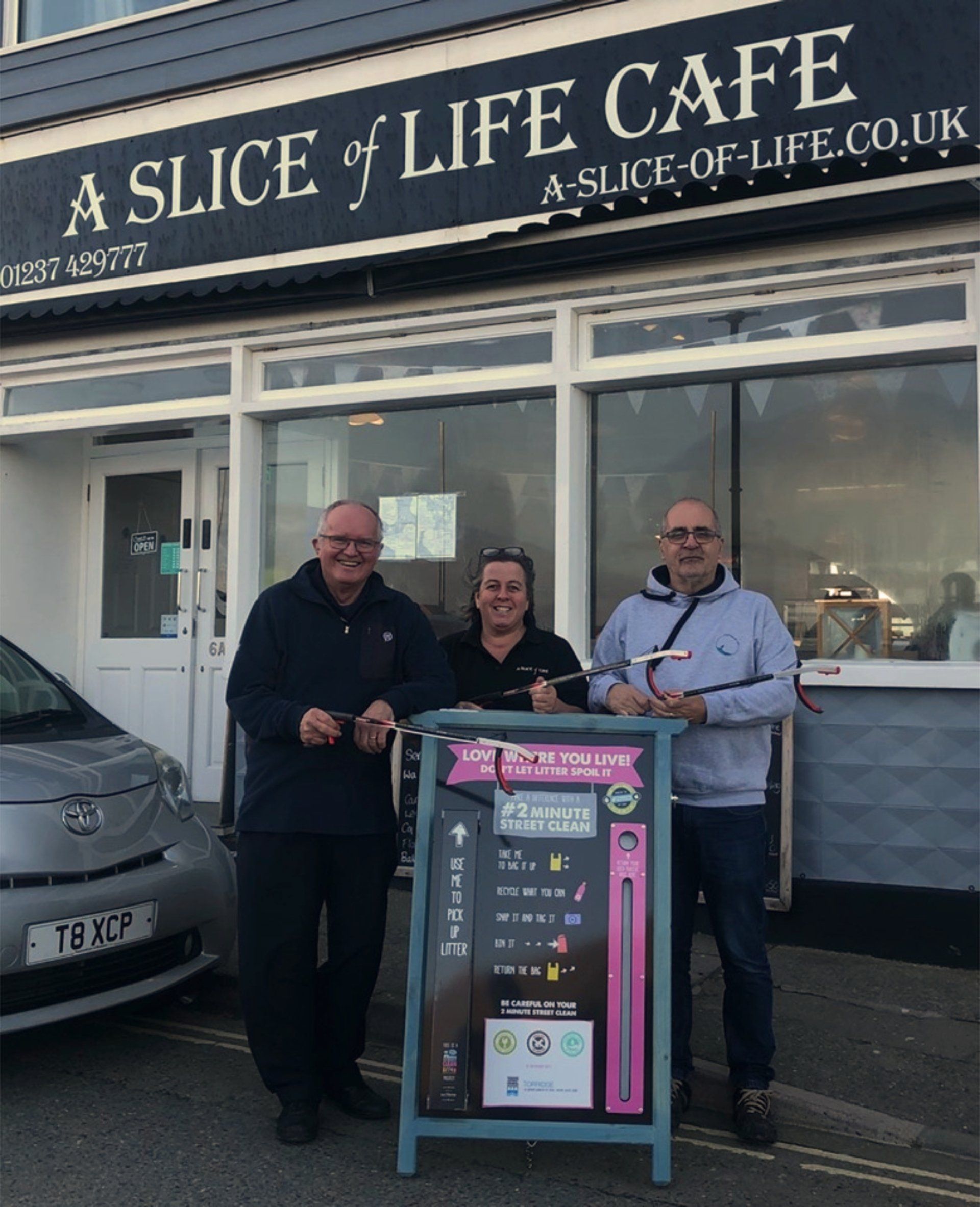 Slice of life cafe in westward ho! have a 2 minute beach cleaning board for anyone to use