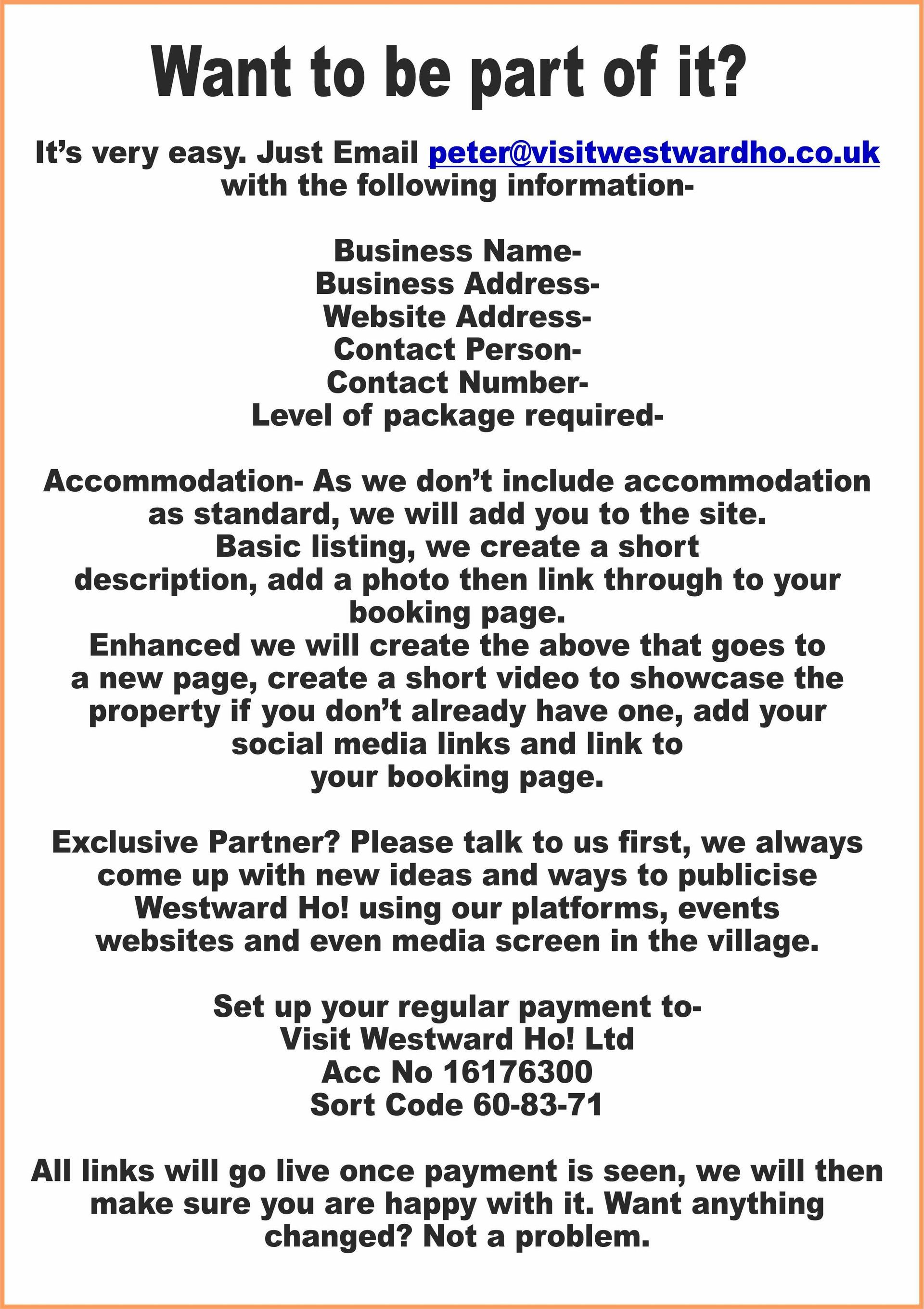 Want to advertise with visit westward ho!? Just follow the instructions here and we will get you on the site