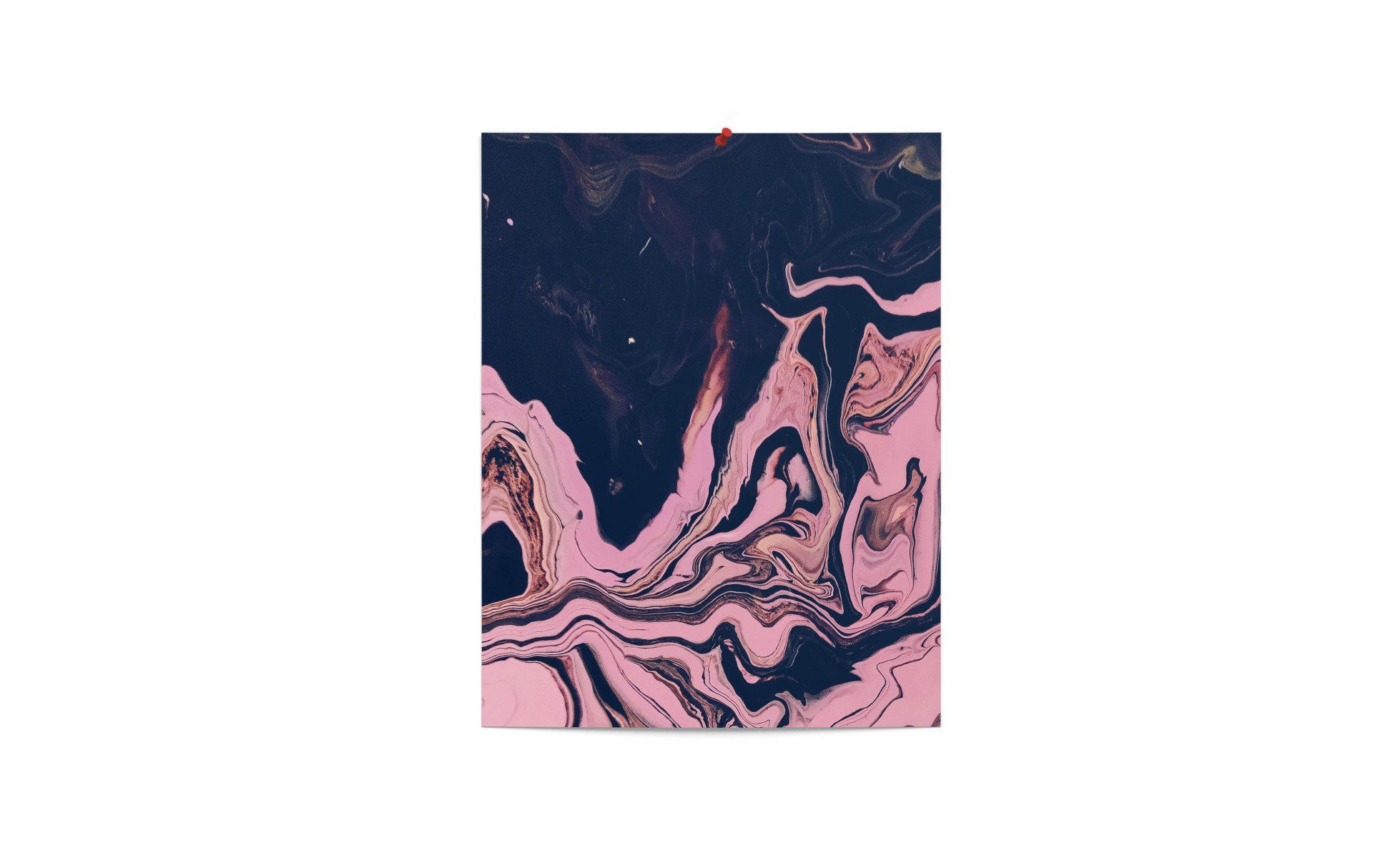 Pink and navy marble pattern with gold flecks on rectangular surface.