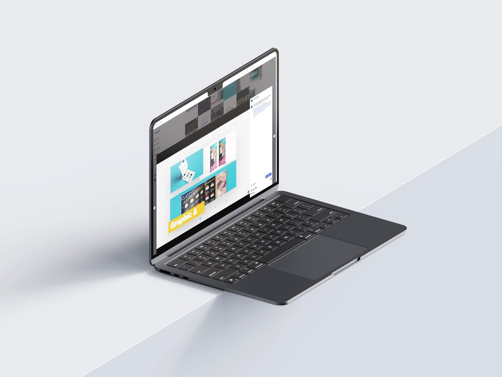 Laptop with website open, angled on a white surface, with a gray keyboard and screen.