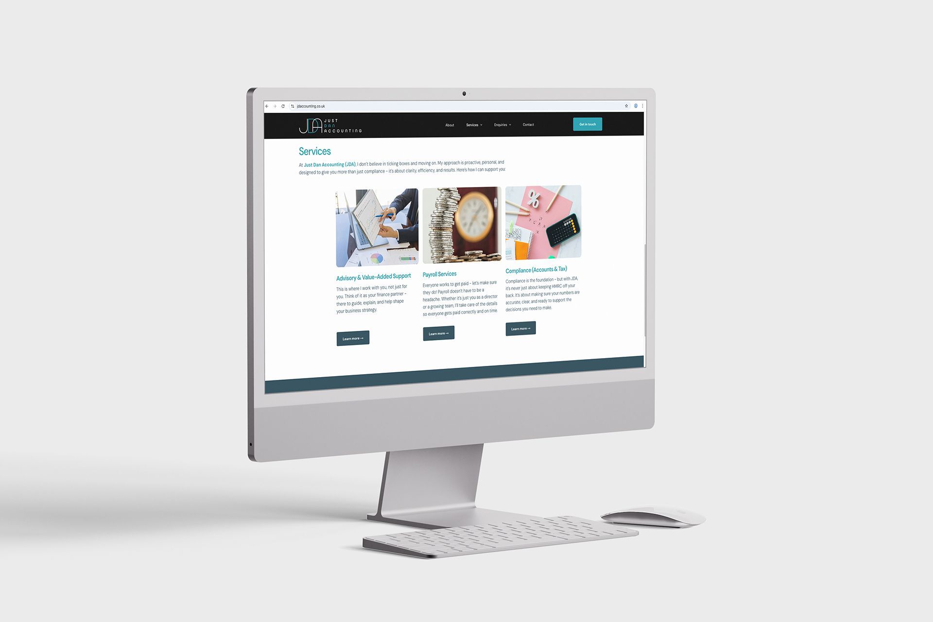 A computer screen displaying a website with turquoise accents.