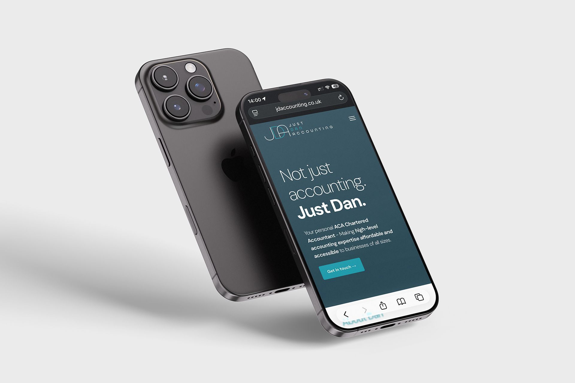 Two black smartphones showing a website with text 