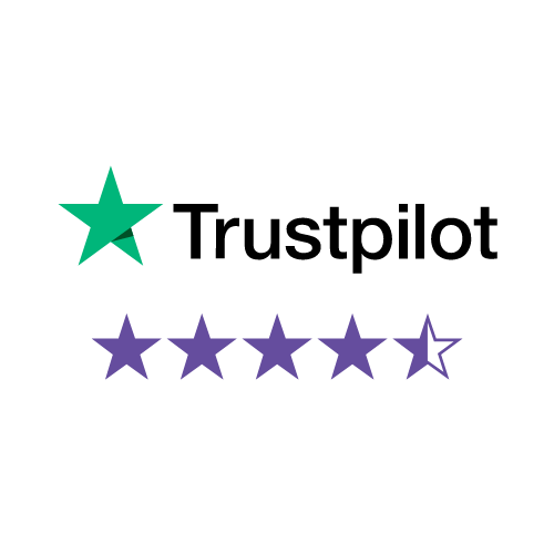 The trustpilot logo has a green star and purple stars.