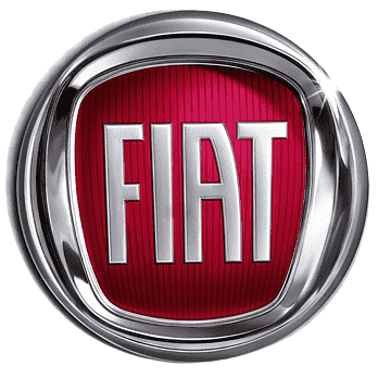 Un logo Fiat rouge et argent sur fond blanc.