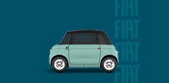 Une petite voiture verte est assise sur une surface bleue.