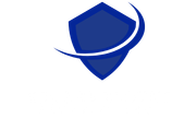 Blue shield logo with curved swoosh.