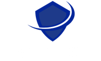 Blue shield logo with curved swoosh.
