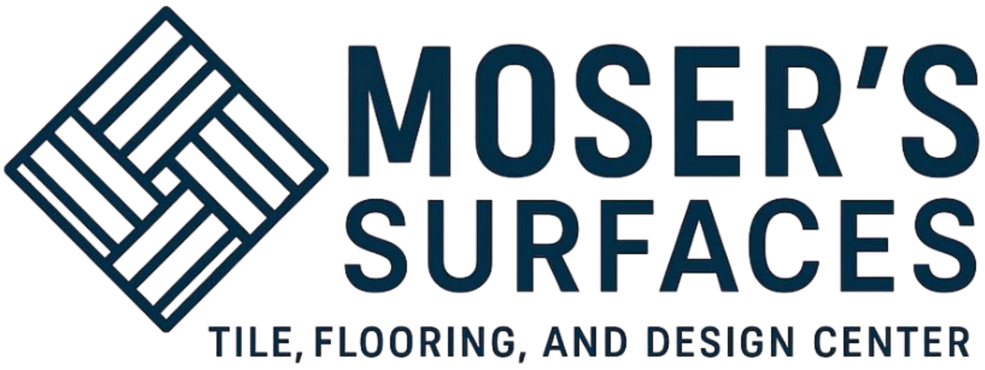 Moser's Surfaces logo with blue geometric tile icon and tagline, "Tile, Flooring, Design Center."