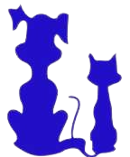 A blue silhouette of a dog and a cat on a white background