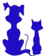 A blue silhouette of a dog and a cat on a white background