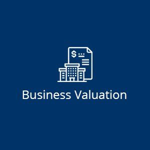 A blue background with a business valuation icon on it.