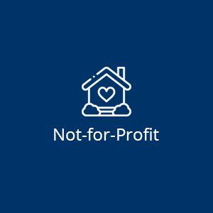 A blue background with a white icon of a house with a heart on the roof.