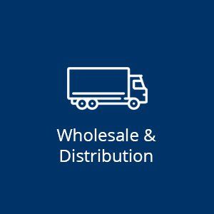 An icon of a truck with the words `` wholesale and distribution '' below it.