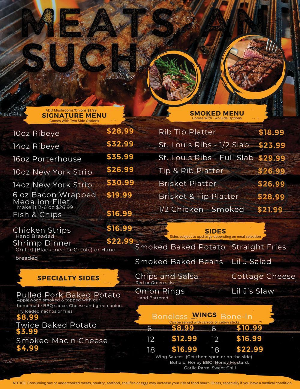 A menu for a restaurant called meats such