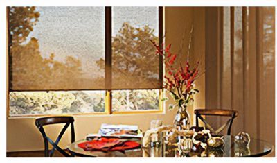 Love is Blinds St. Louis: A dining room with a table and chairs and a window with sheer shades.