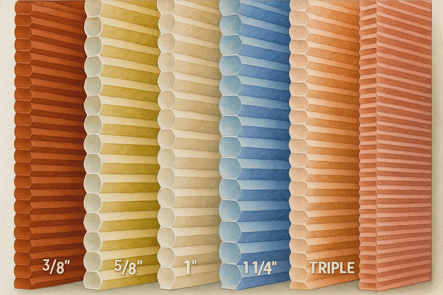Love is Blinds St. Louis: A picture of different types of cellular shades.